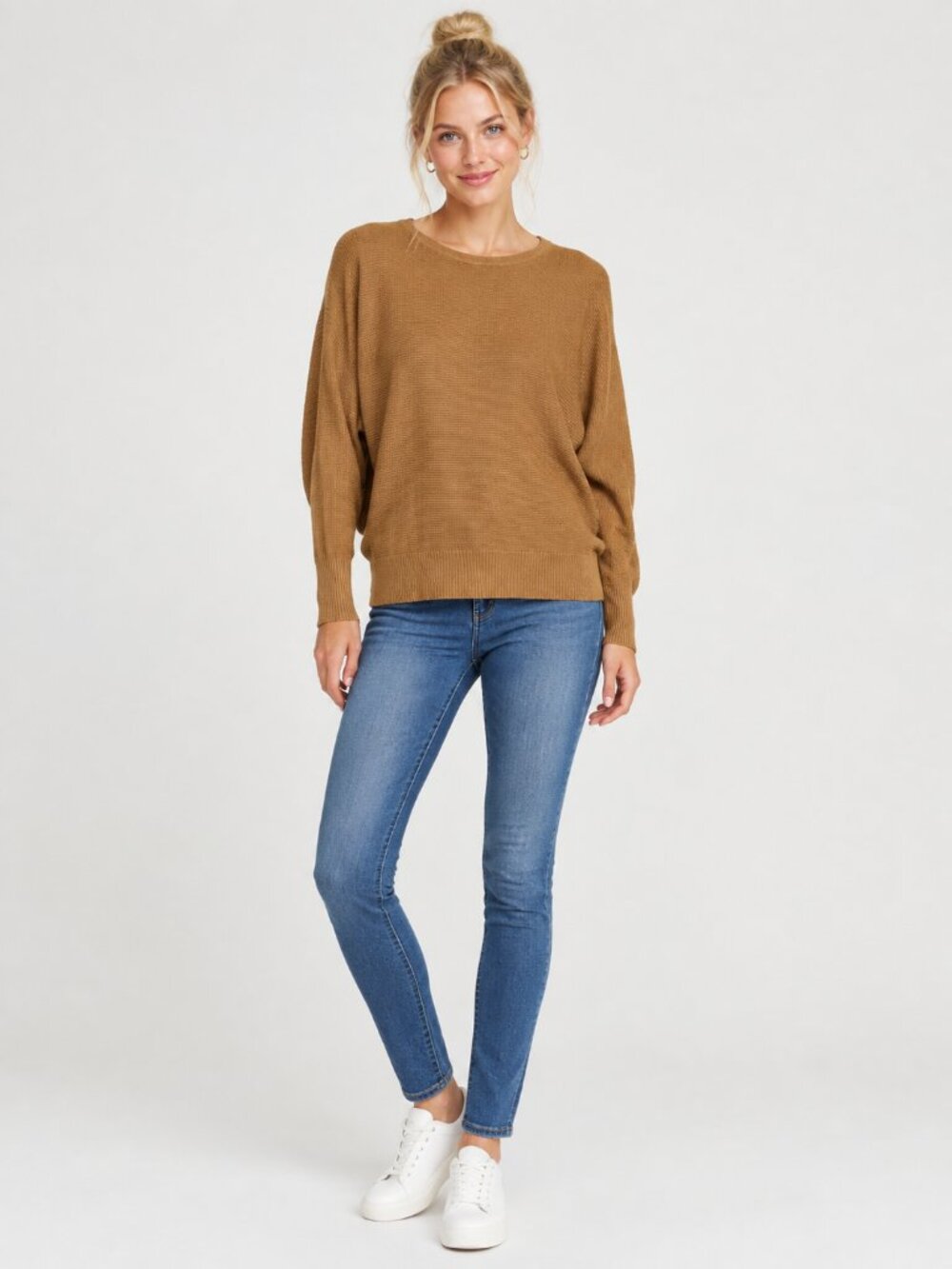 2/$30 TAHARI Waffle-Knit Dolman Sweater Camel Medium #A4845